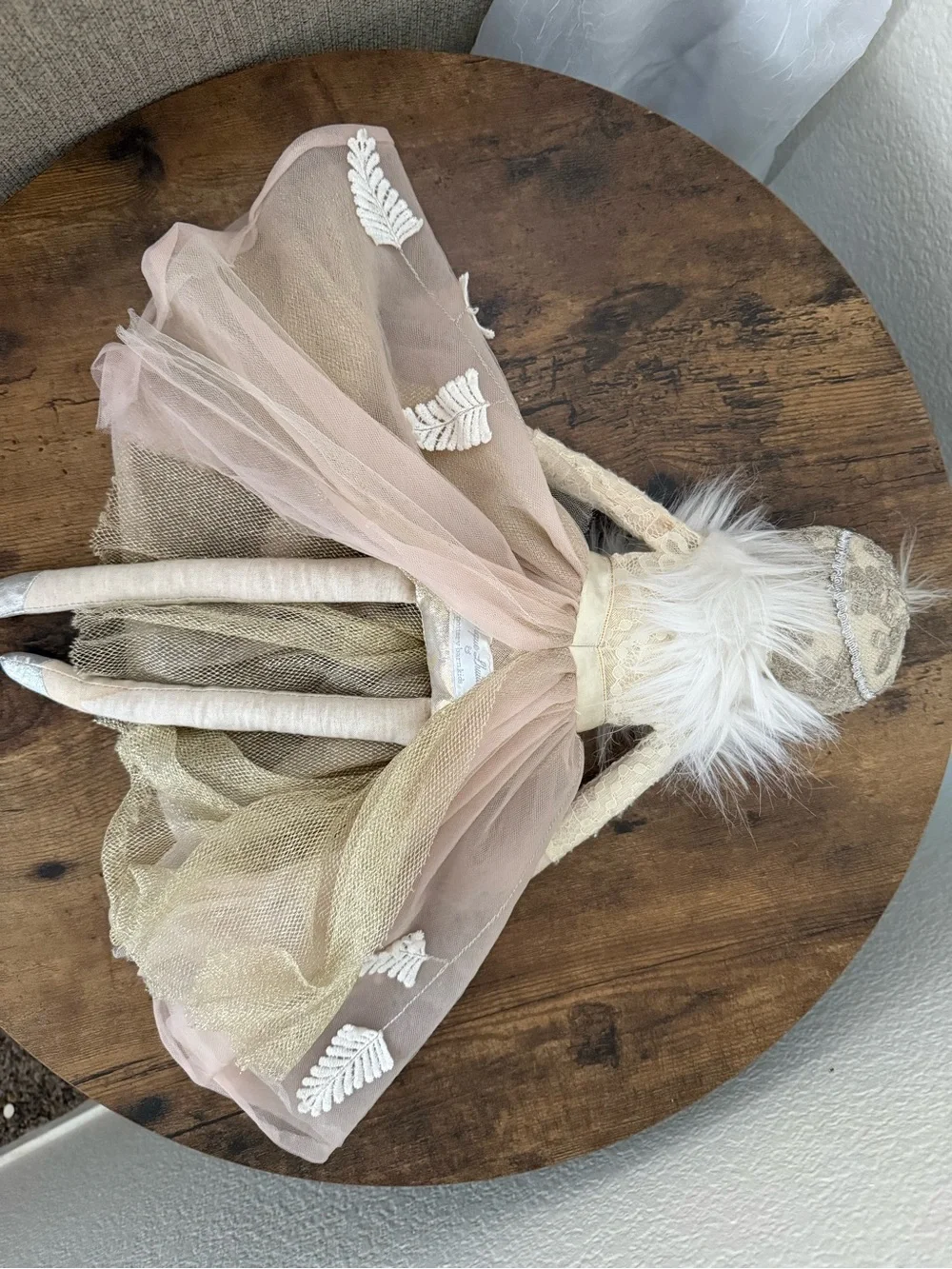 Pottery Barn Kids Cream and White Fabric Decorative Doll with Faux Fur